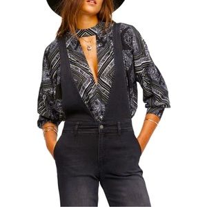 Free People Walking On A Dream Tunic Black Size XS Patterned Top Boho